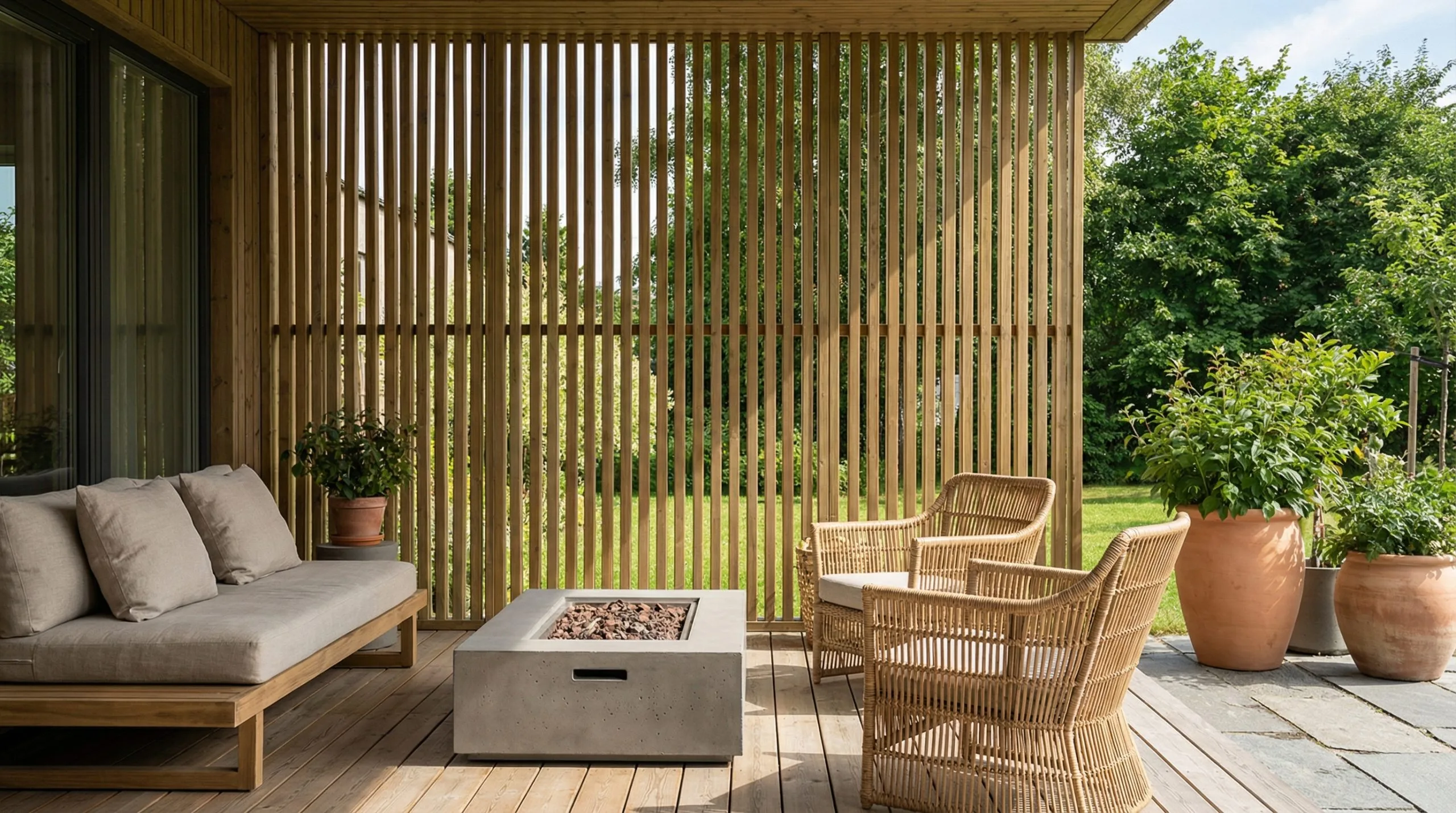 Slat wall screen on a patio: how close should the slats be?